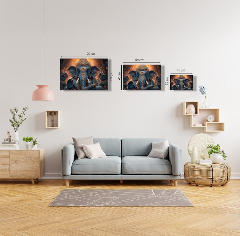 Lord Ganesha Canvas Wall Art – Hindu Spiritual Home Decor Deep Green