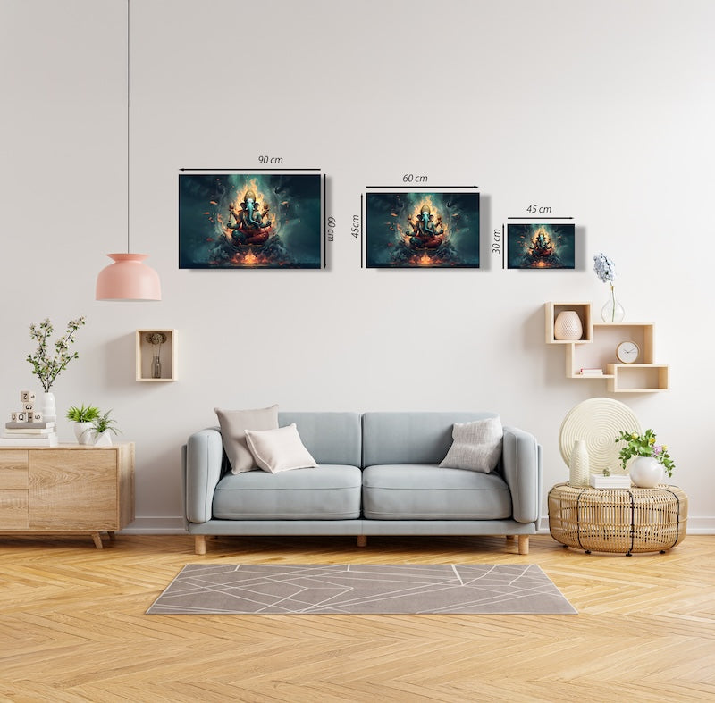 Lord Ganesha Canvas Wall Art – Hindu Spiritual Home Decor Deep Green