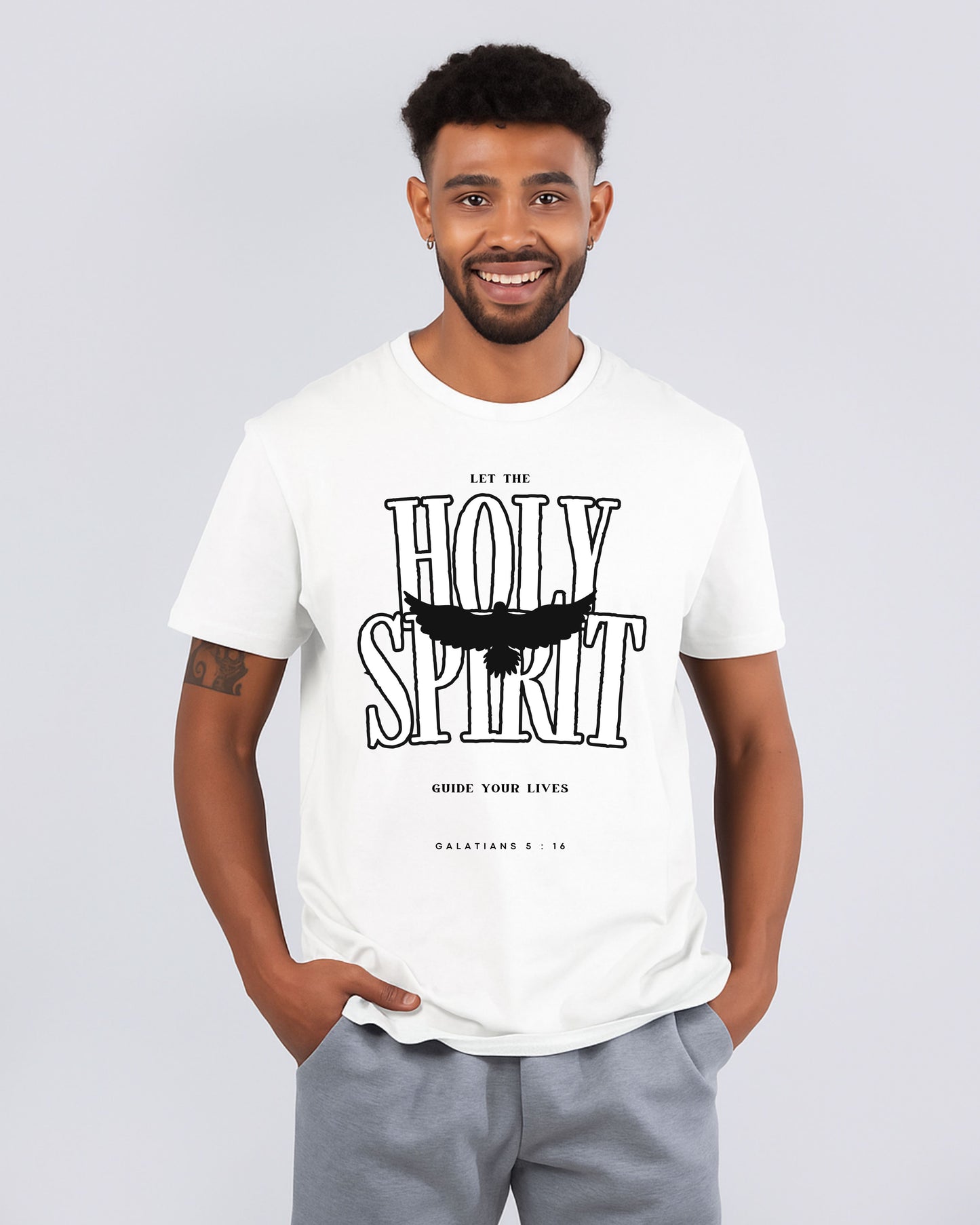 "Holy Spirit" Christian Typographic on a Black T-Shirt