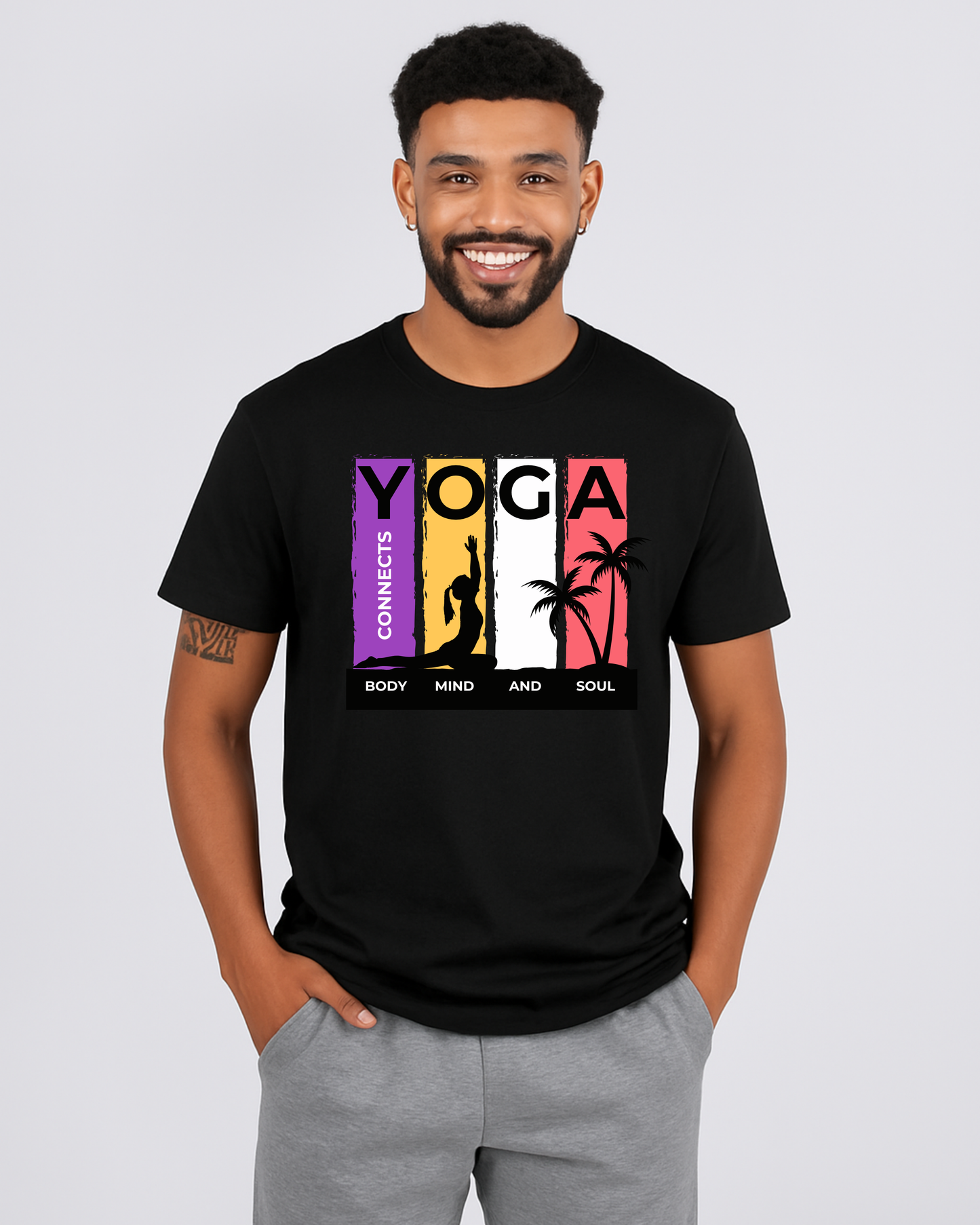 Vibrant "Yoga Connects" Beach Sunset DTF T-Shirt