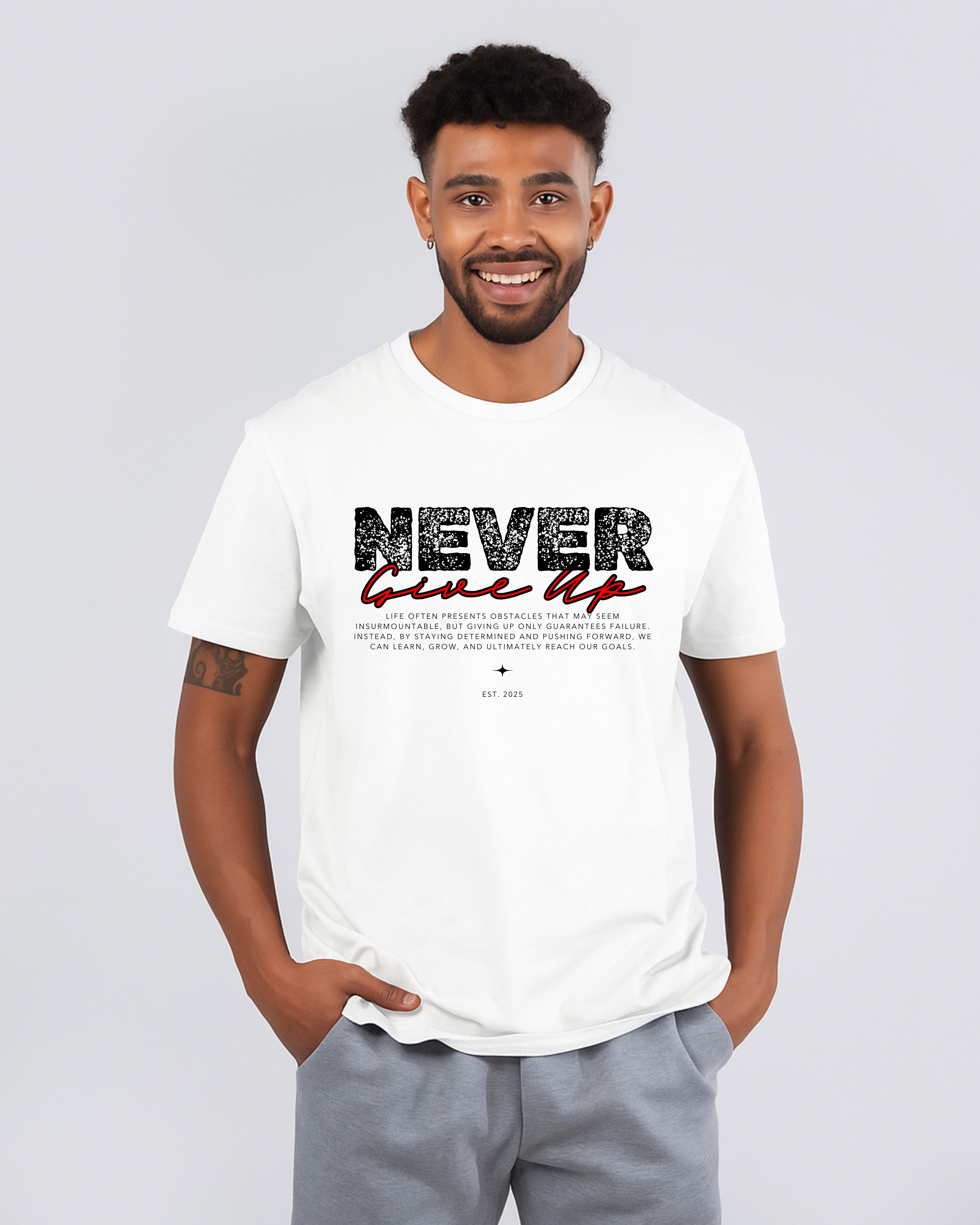 Inspiring "Never Give Up" DTF Printed T-Shirt