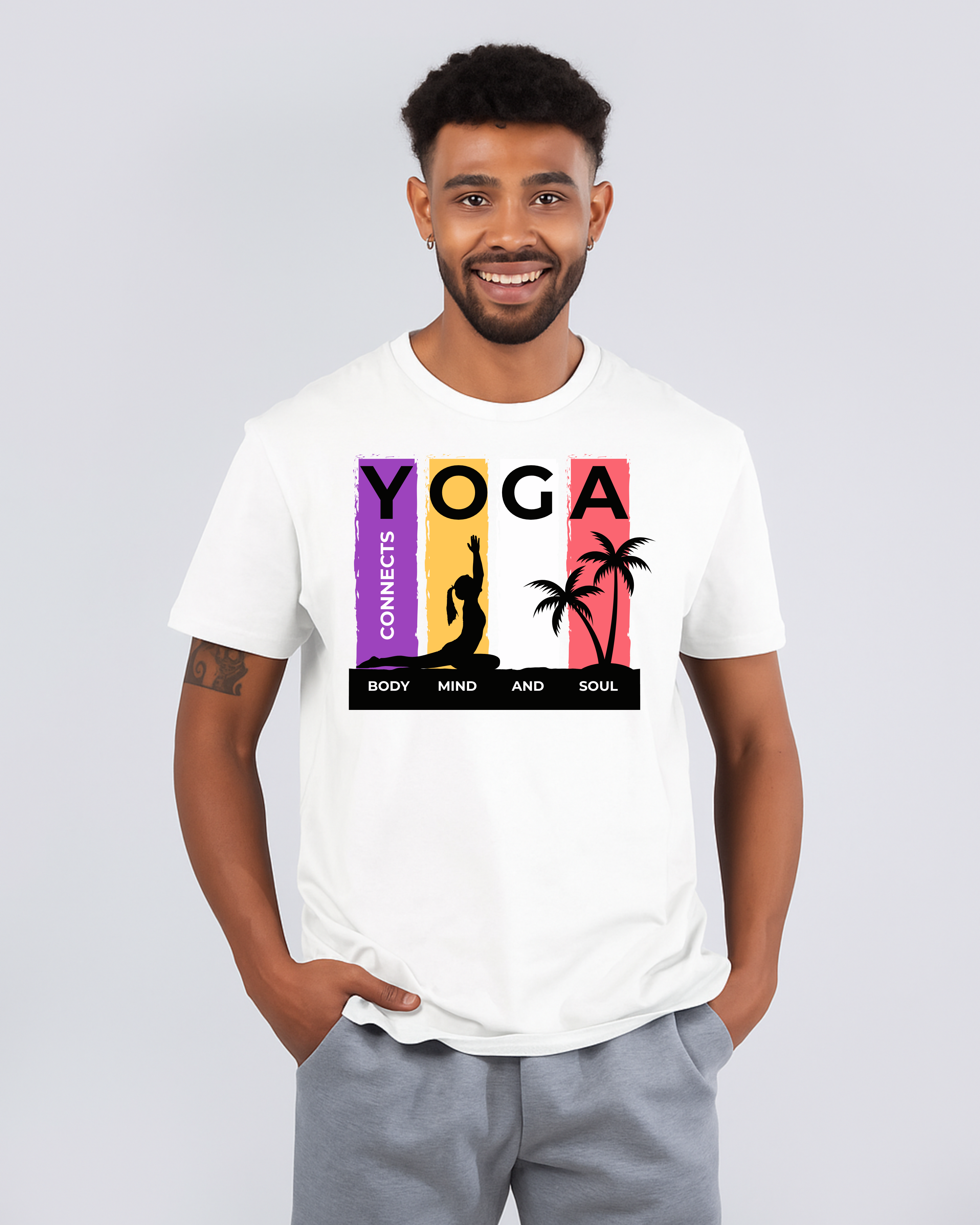 Vibrant "Yoga Connects" Beach Sunset DTF T-Shirt
