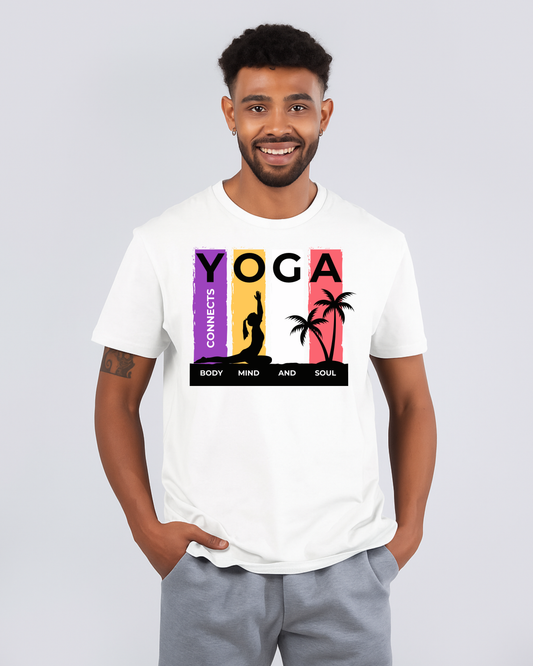 Vibrant "Yoga Connects" Beach Sunset DTF T-Shirt