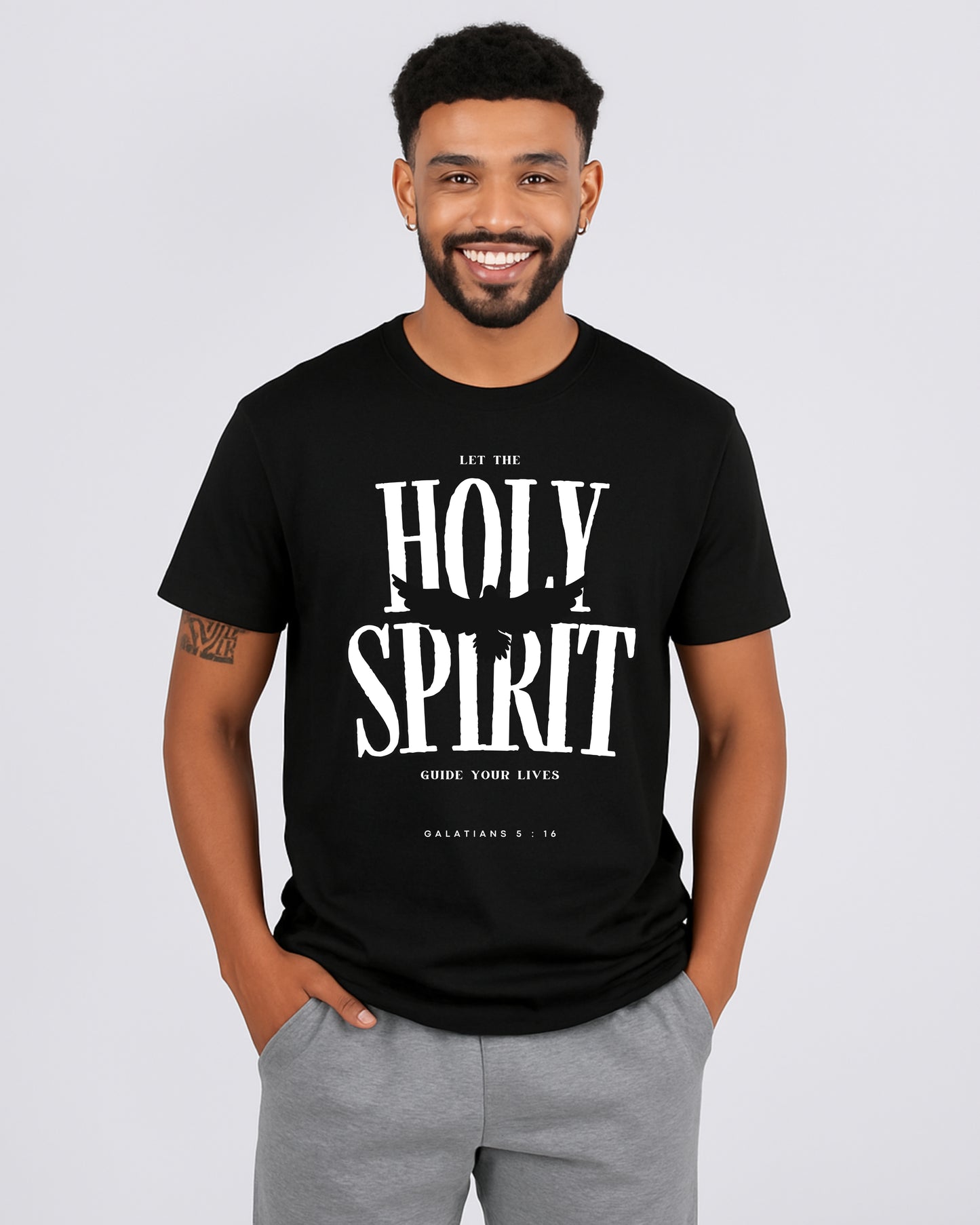"Holy Spirit" Christian Typographic on a Black T-Shirt