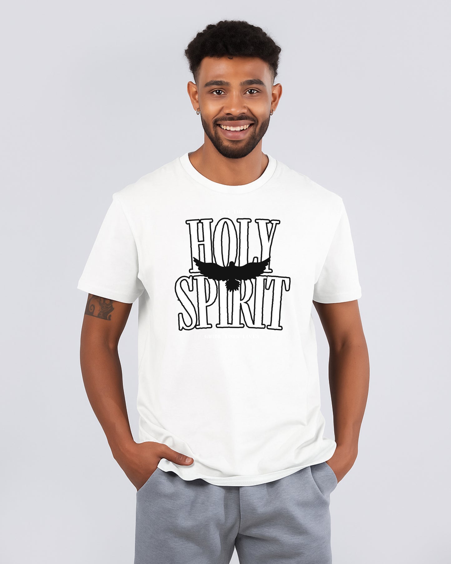 "Holy Spirit" Christian Typographic on a Black T-Shirt