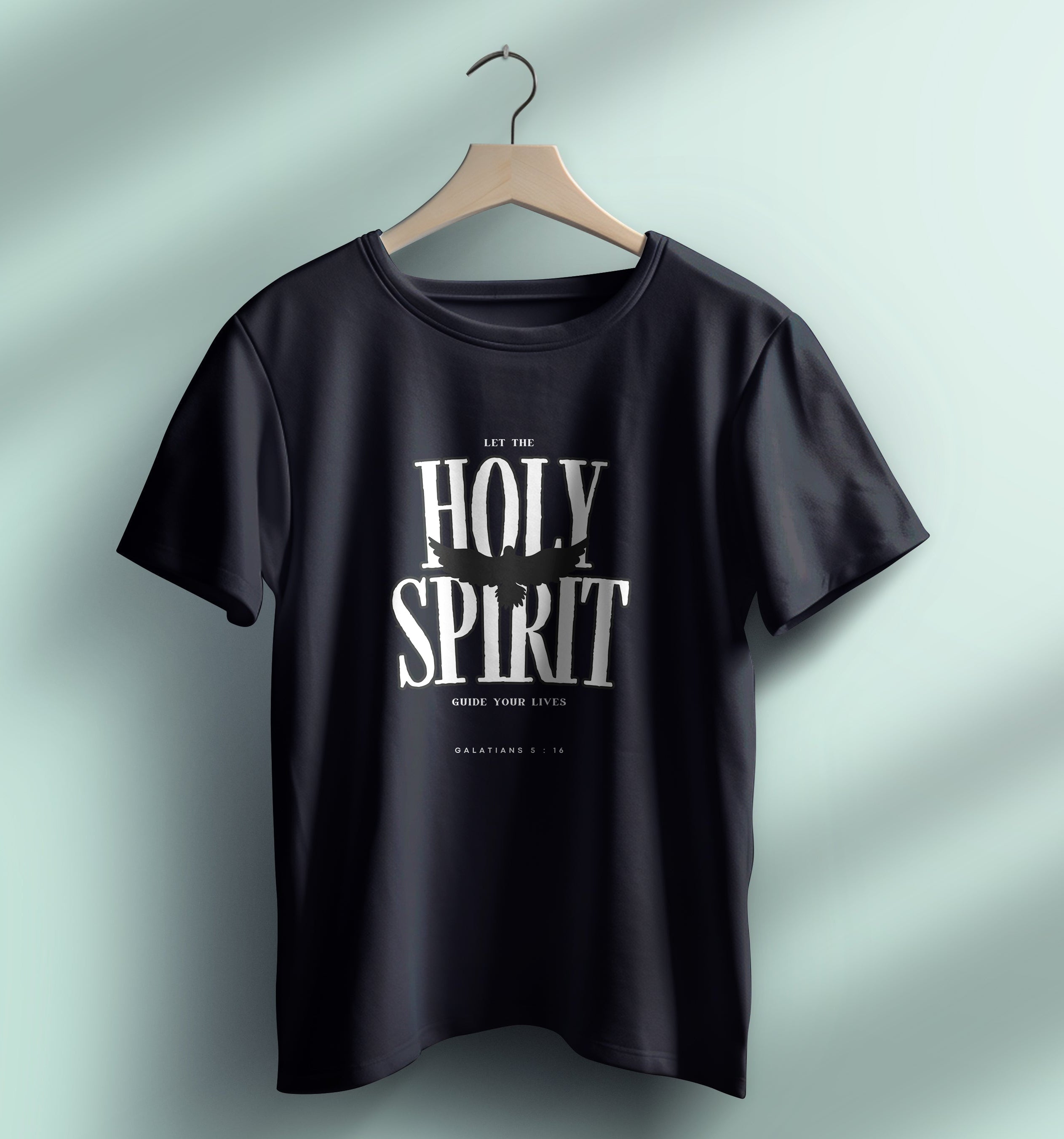 "Holy Spirit" Christian Typographic on a Black T-Shirt