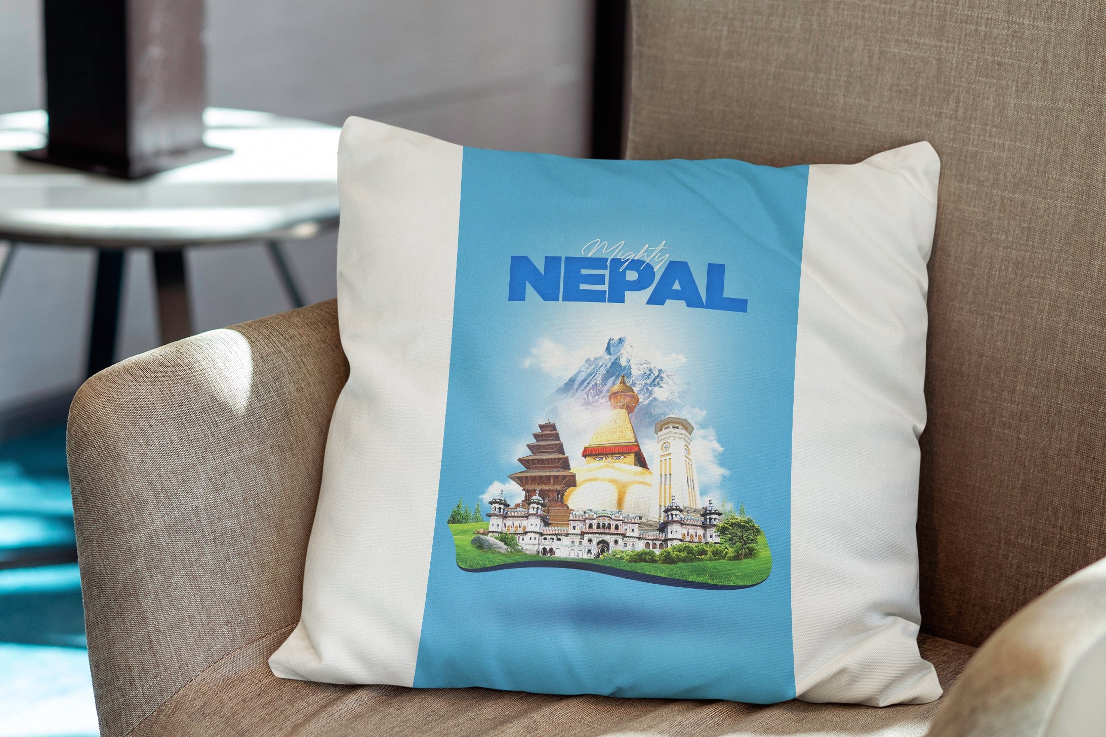 "Blue KATHMANDU Dreamscape" DTF Souvenir Cushion