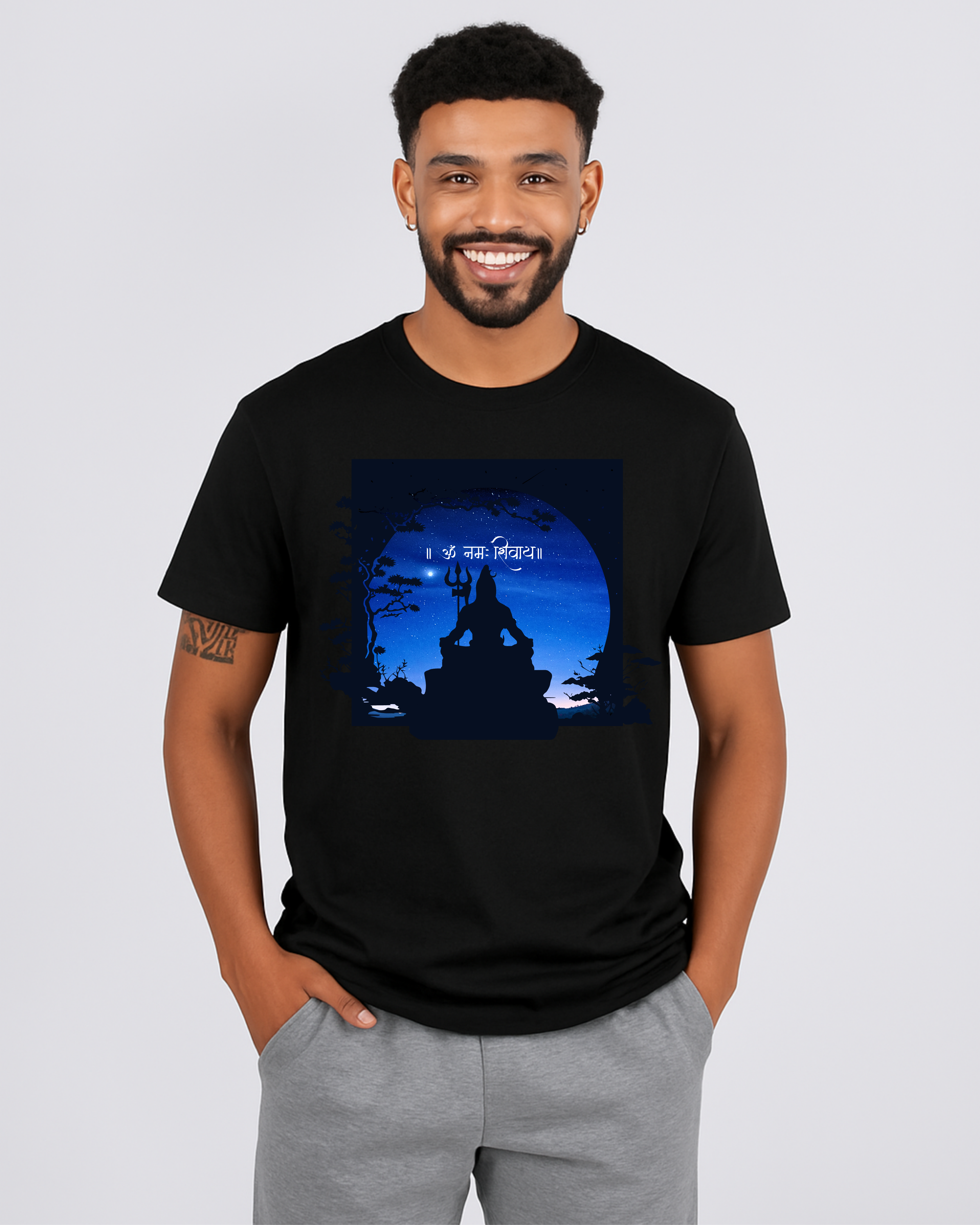 Serene Lord Shiva Meditation Night Sky DTF T-Shirt