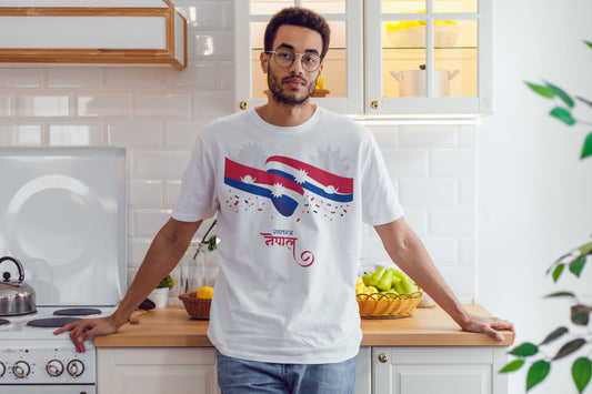 Waving Nepali Flags on a White T-Shirt