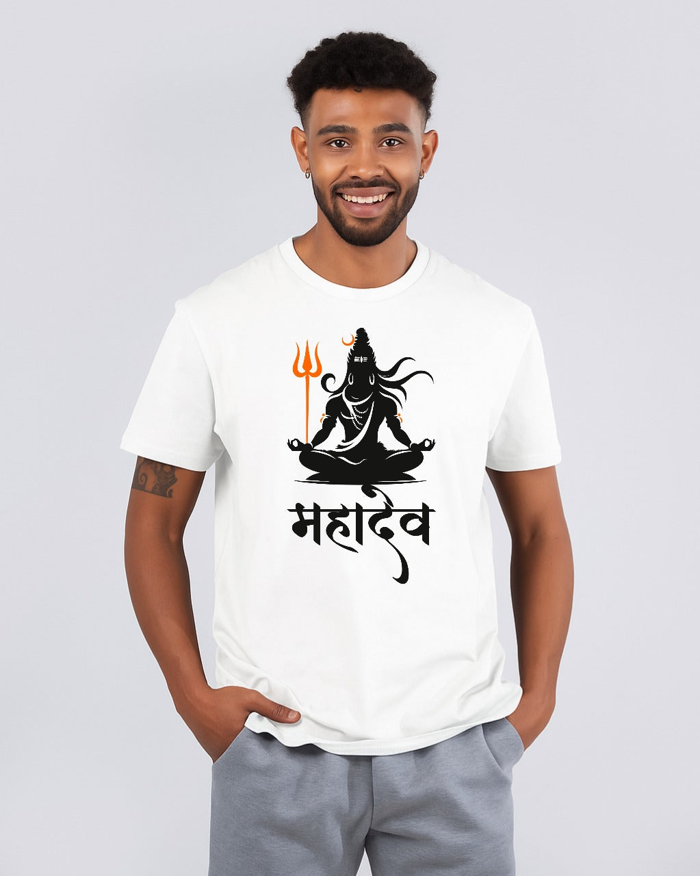 Meditating Lord Shiva and 'Mahadev' Calligraphy Tshirt