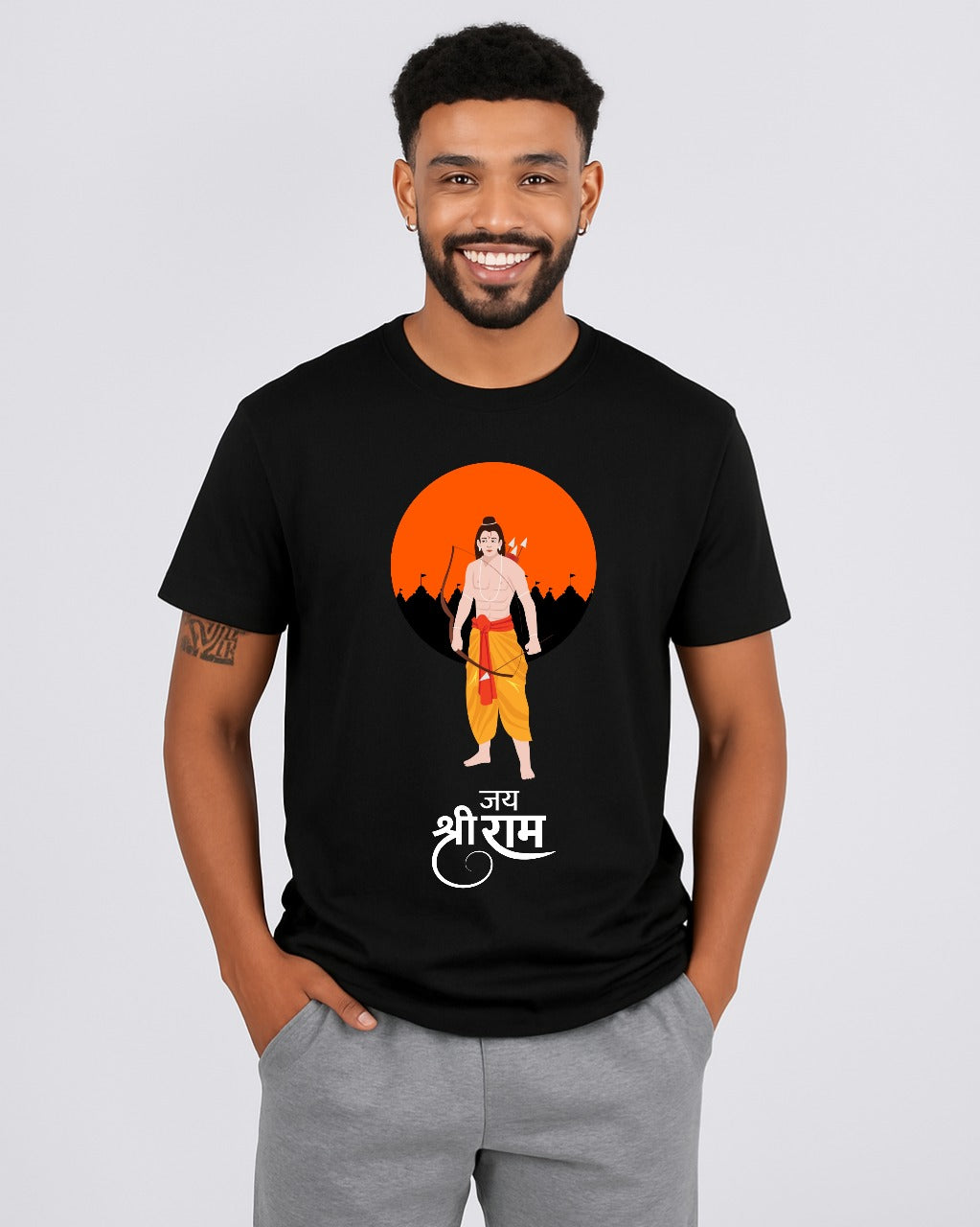 T-Shirt with Lord Rama Silhouette Graphic