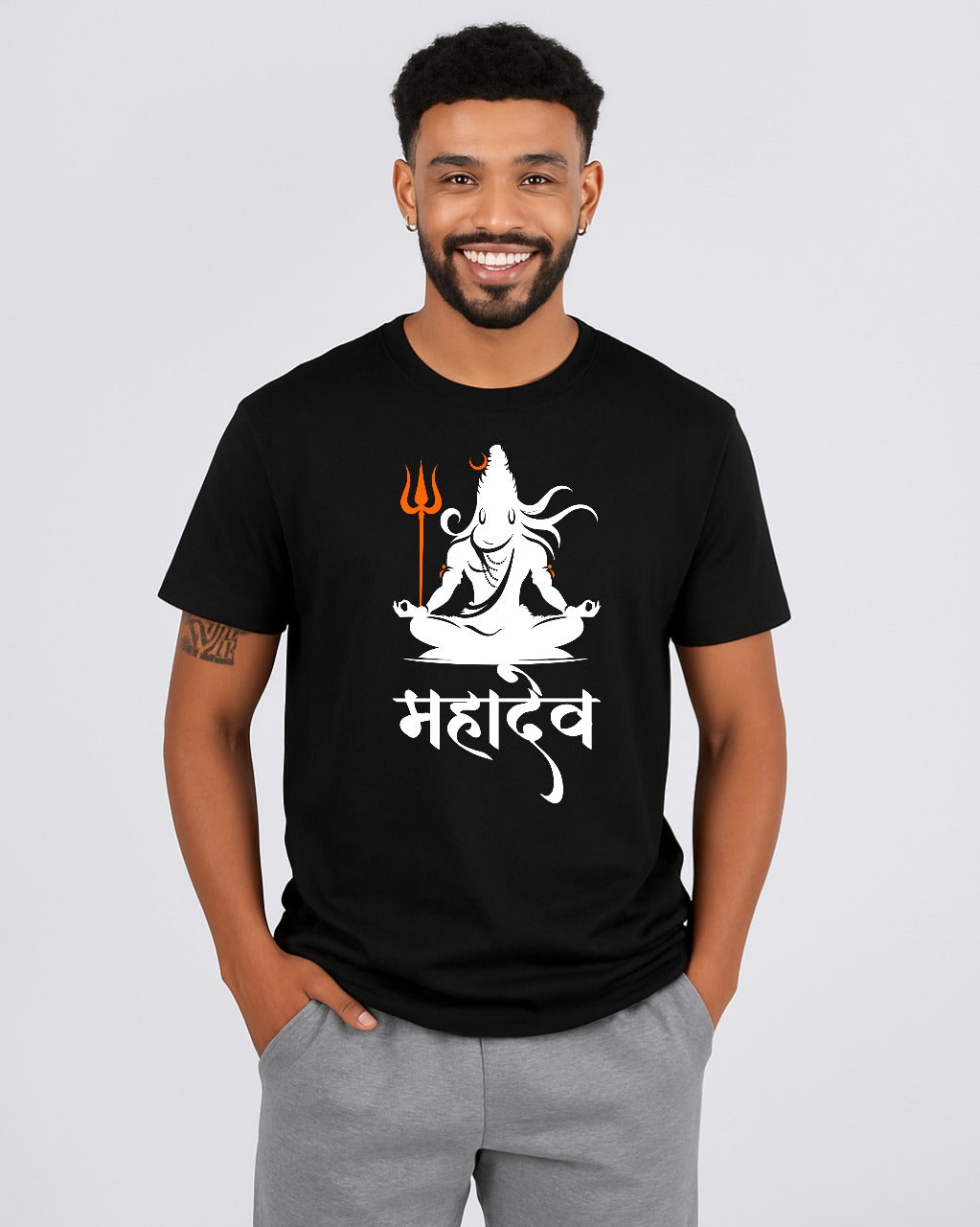 Meditating Lord Shiva and 'Mahadev' Calligraphy Tshirt