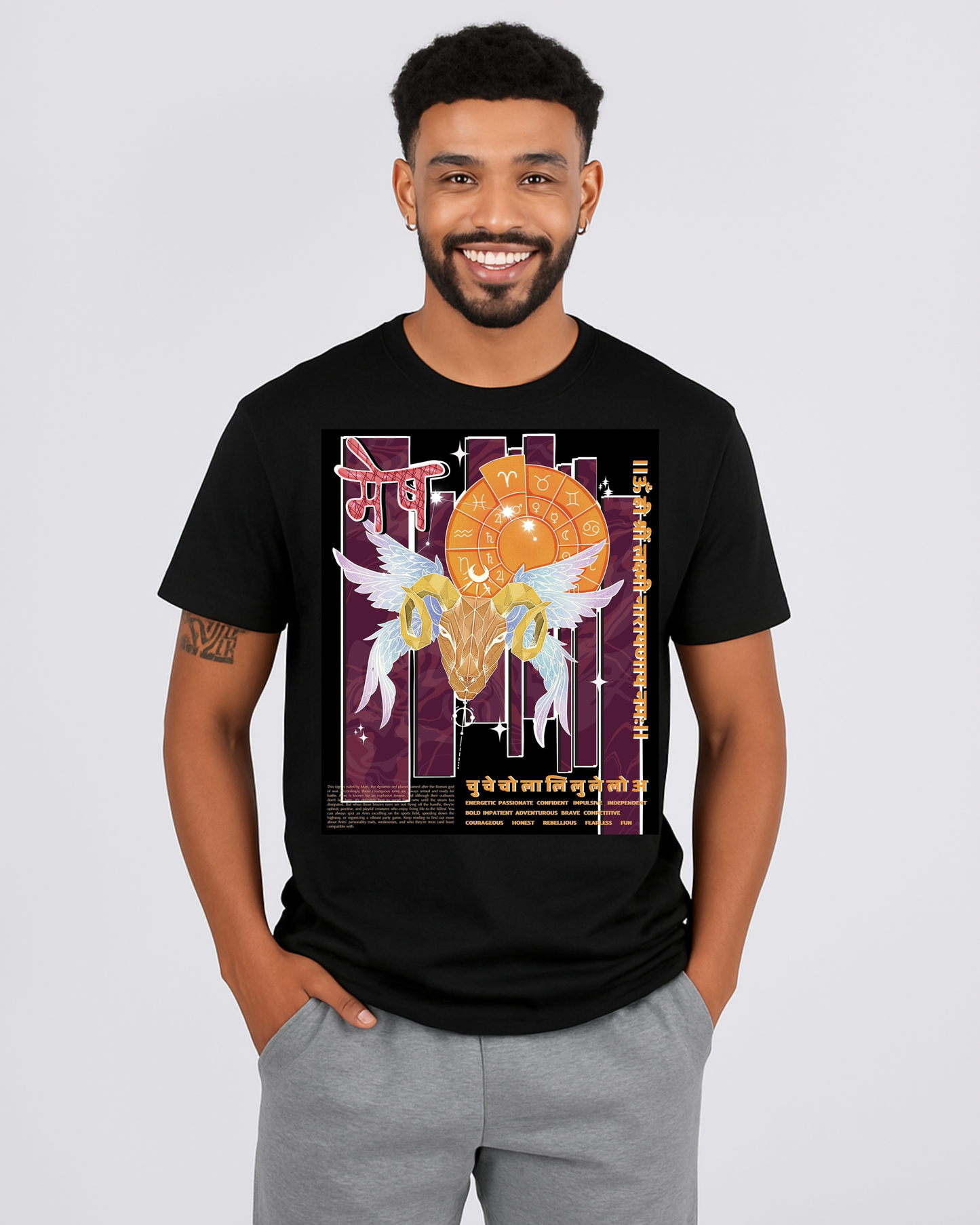 Black T-Shirt with Mystical (Mes) Zodiac Graphic
