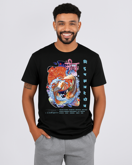Black T-Shirt with Intricate (Meen) Zodiac Graphic