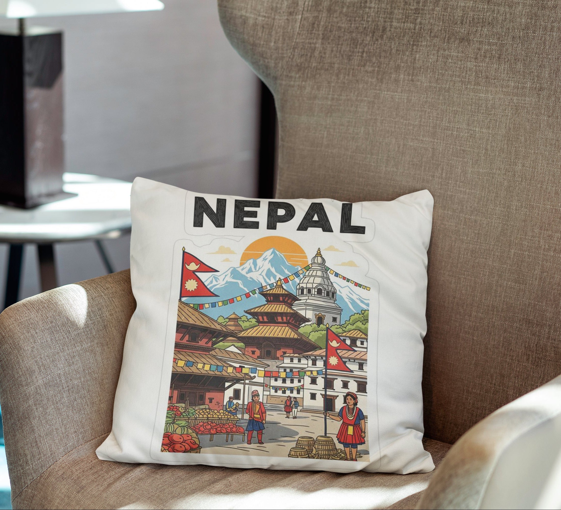 Nepal Cultural Cityscape Cushion